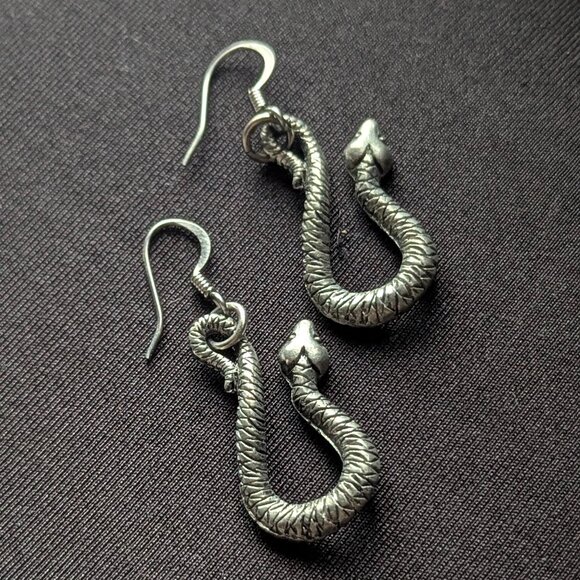 Snake Earrings Silver-Tone Metal Artisan - Picture 1 of 6
